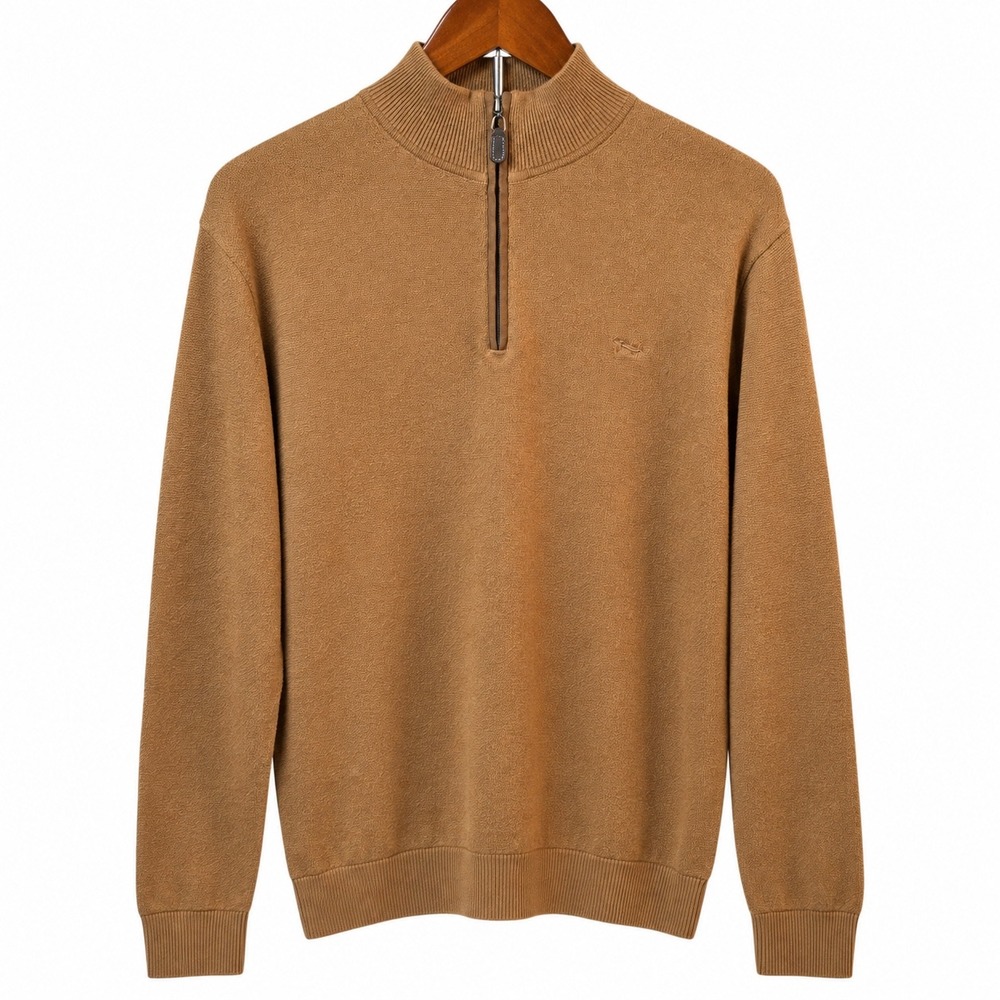 Coastal Cotton Men's Medium 100% Cotton Quarter Zip Sweater Camel Made Peru